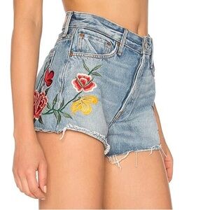 GRLFRND Cindy High Rise floral embroidered Denim Jean Shorts Size 25